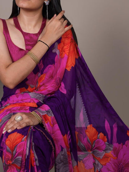 Stylish Purple Fiery Orange YNF Saree - Indian Dress House 786
