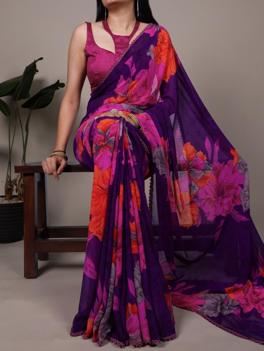 Stylish Purple Fiery Orange YNF Saree - Indian Dress House 786