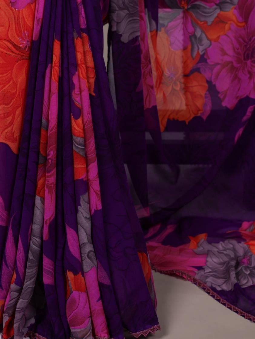 Stylish Purple Fiery Orange YNF Saree - Indian Dress House 786