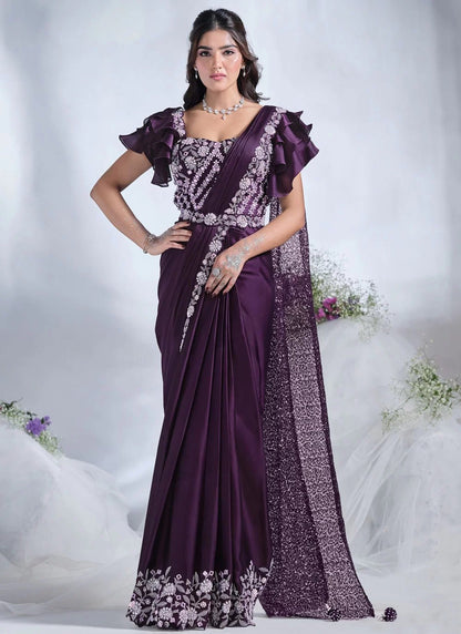 Stylish Purple Floral MHSA - Indian Dress House 786