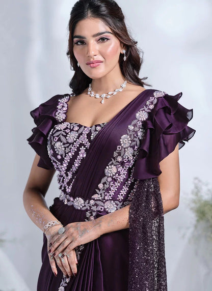 Stylish Purple Floral MHSA - Indian Dress House 786