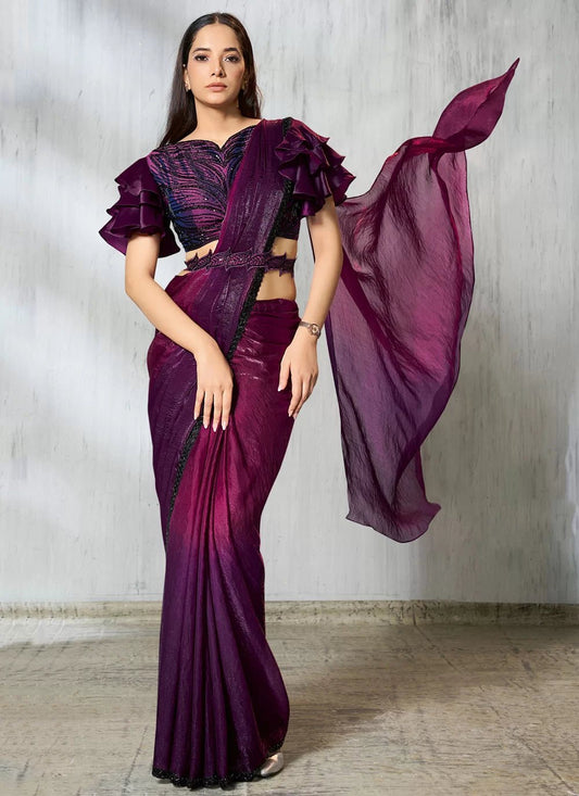 Stylish Purple MNS Saree - Indian Dress House 786