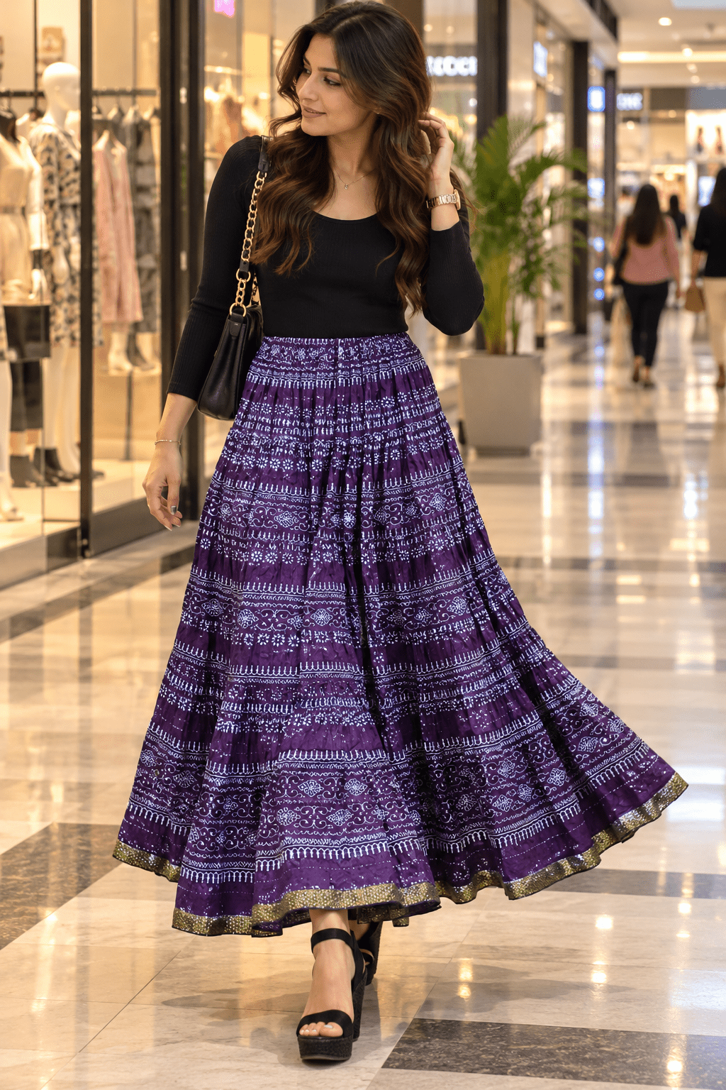 Stylish Purple Patterned Skirts - Indian Dress House 786