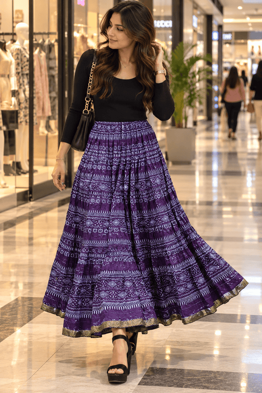 Stylish Purple Patterned Skirts - Indian Dress House 786