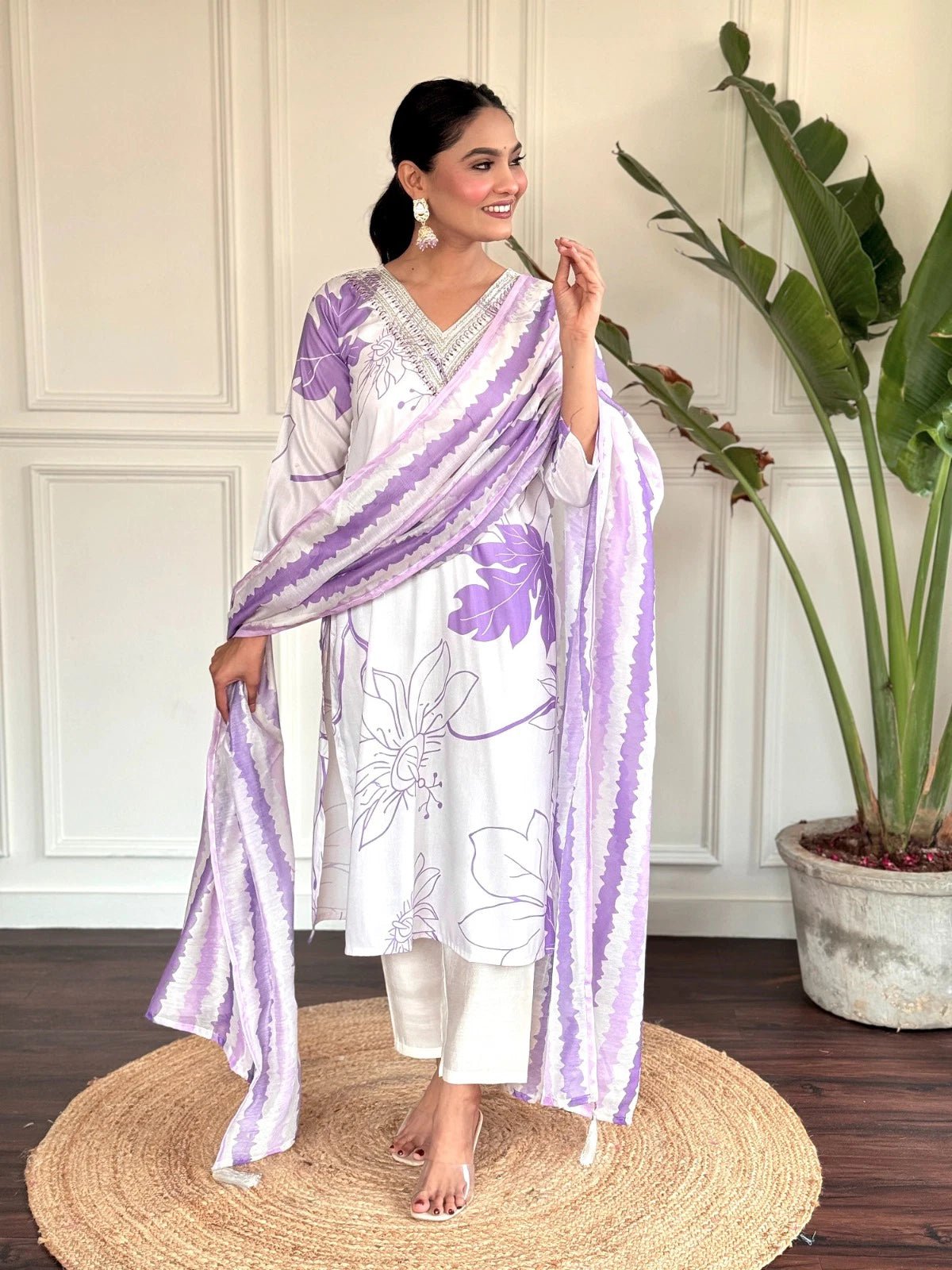 Stylish Purple & White NY 01 FVD - Indian Dress House 786