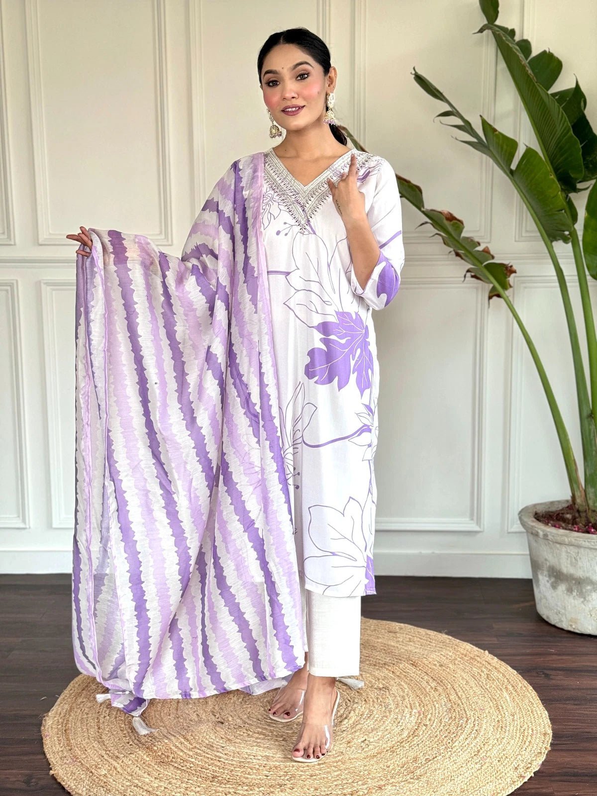 Stylish Purple & White NY 01 FVD - Indian Dress House 786