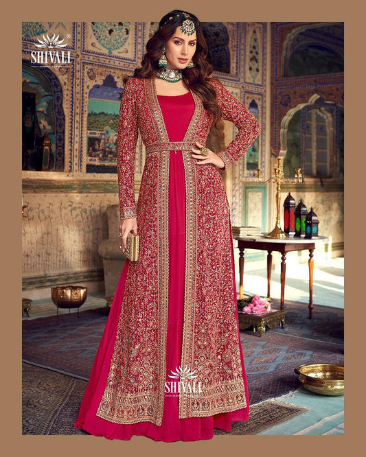 Stylish Red Floral Jacket Style SHIV - Indian Dress House 786