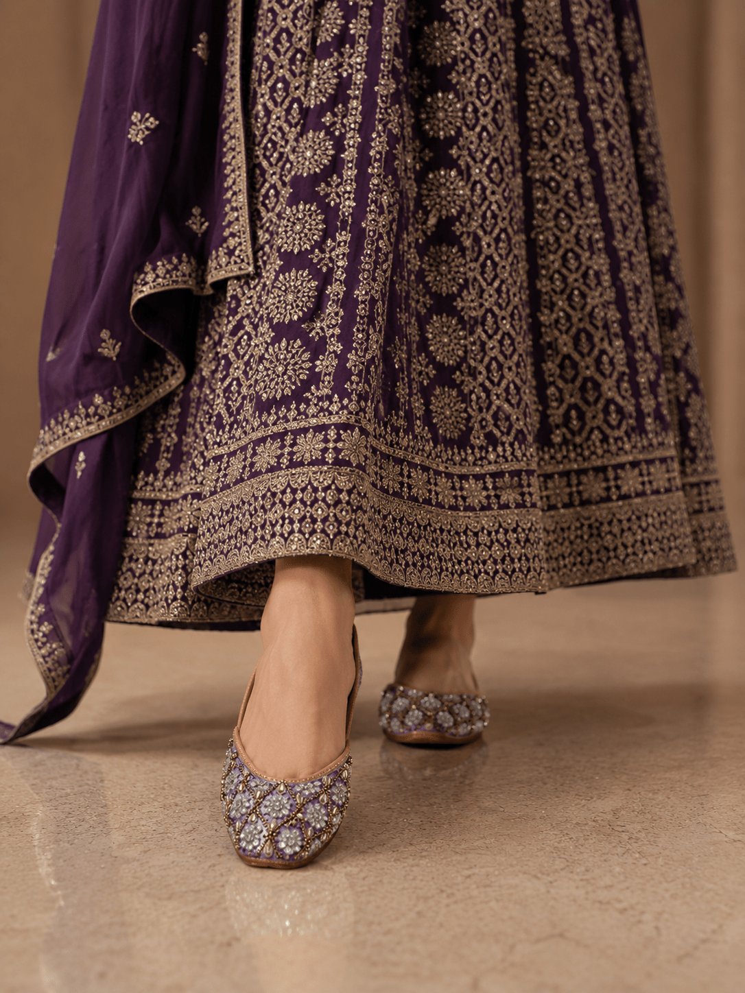Stylish Silver & Gold Purple Jutti - Indian Dress House 786