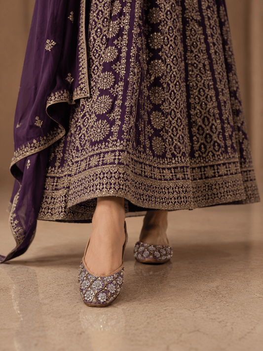 Stylish Silver & Gold Purple Jutti - Indian Dress House 786