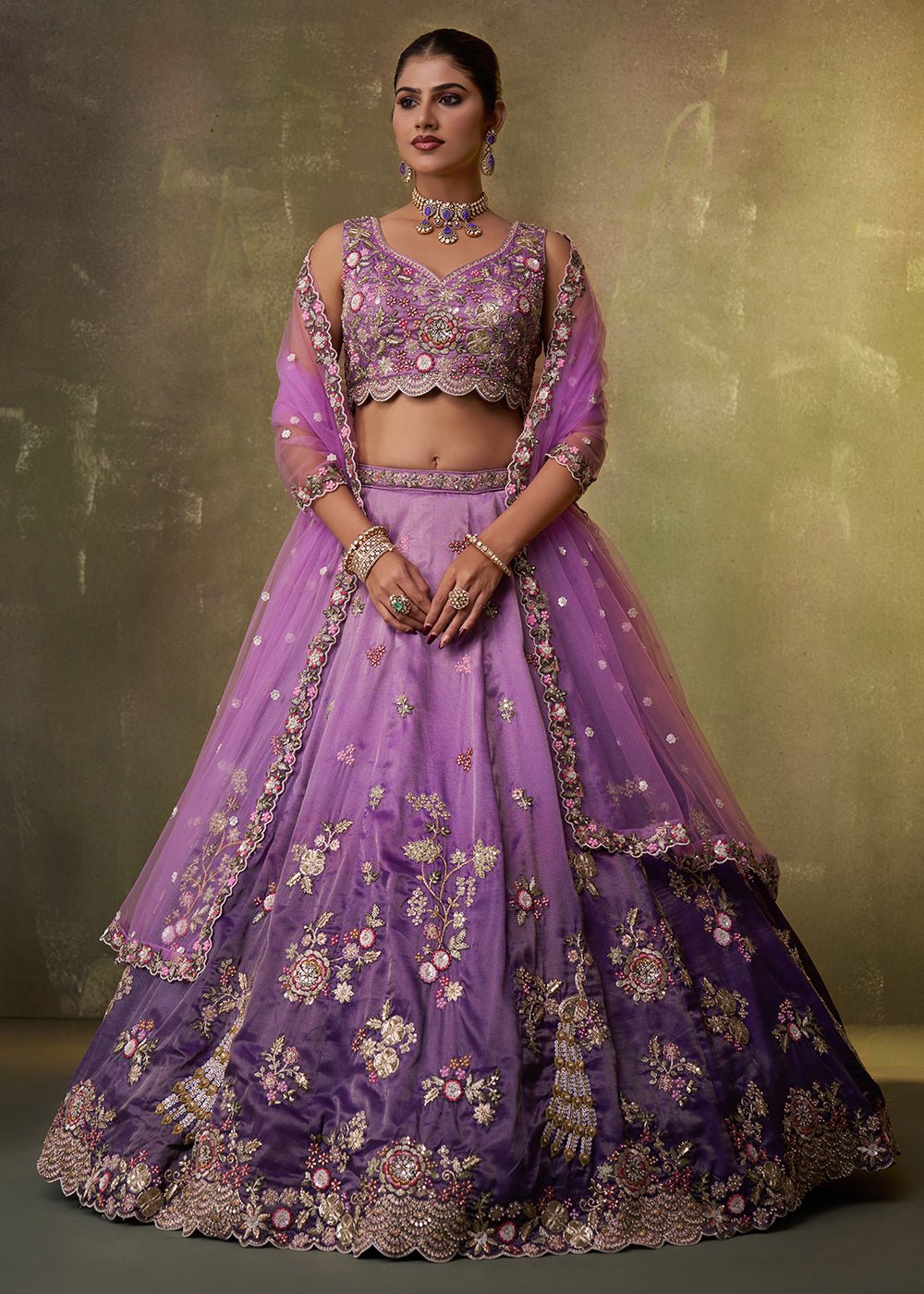 Stylish Two Tone Floral Purple ACLS - Indian Dress House 786