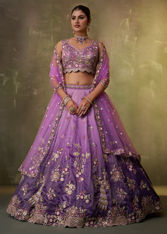 Stylish Two Tone Floral Purple ACLS - Indian Dress House 786