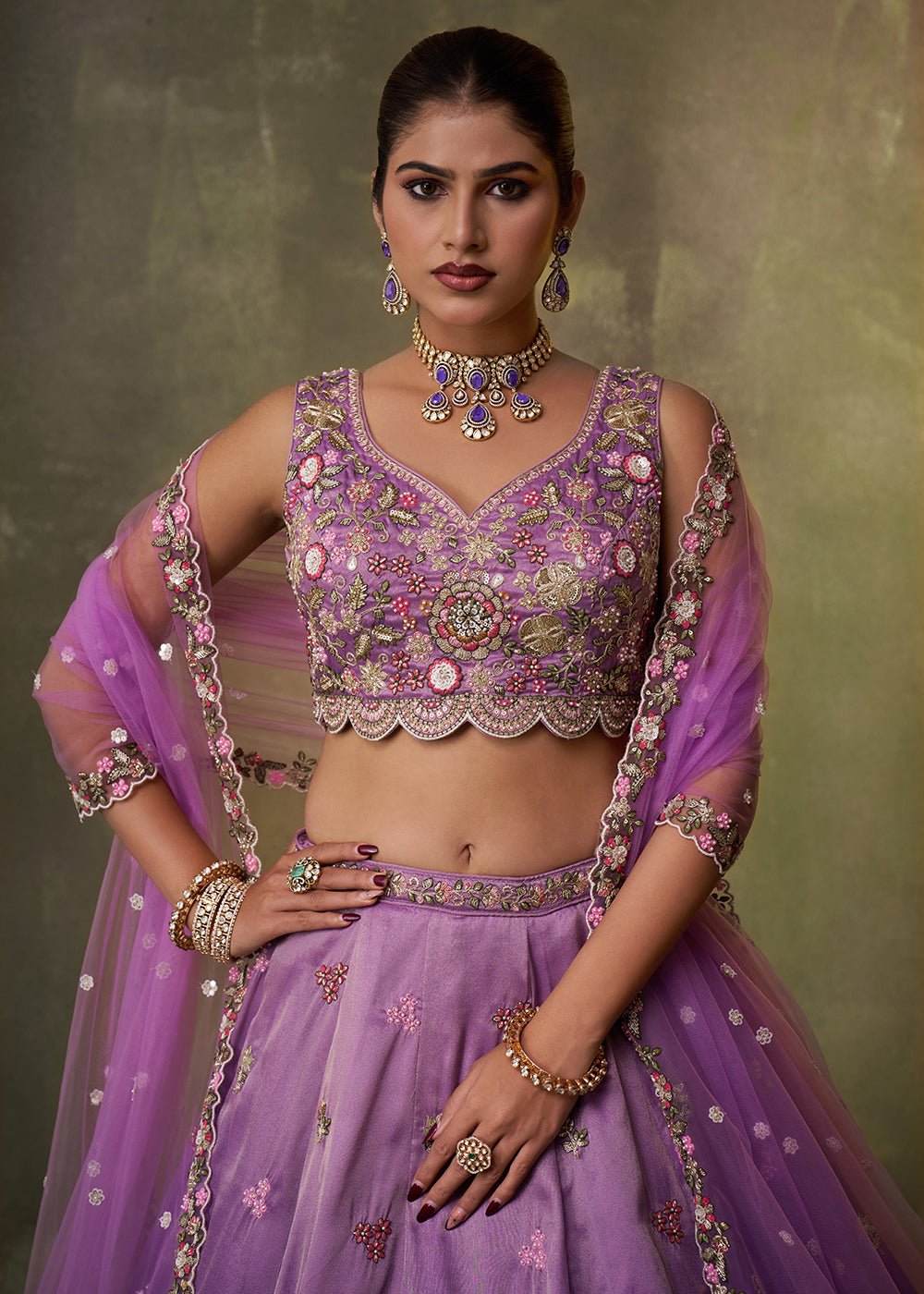 Stylish Two Tone Floral Purple ACLS - Indian Dress House 786