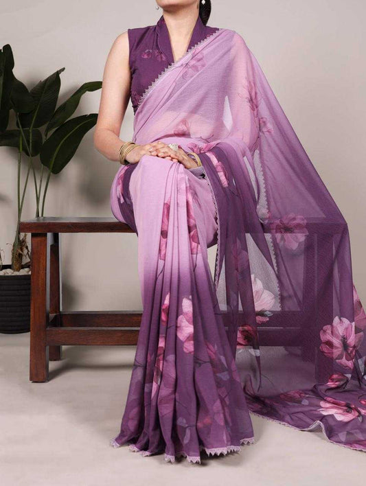 Stylish Two Tone Lavender Floral YNF Saree - Indian Dress House 786