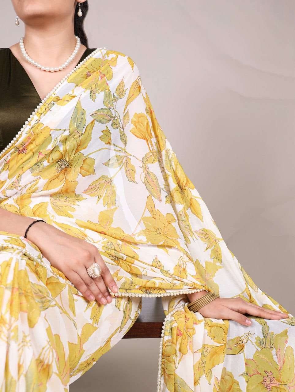 Sunshine Yellow Floral YNF Saree - Indian Dress House 786