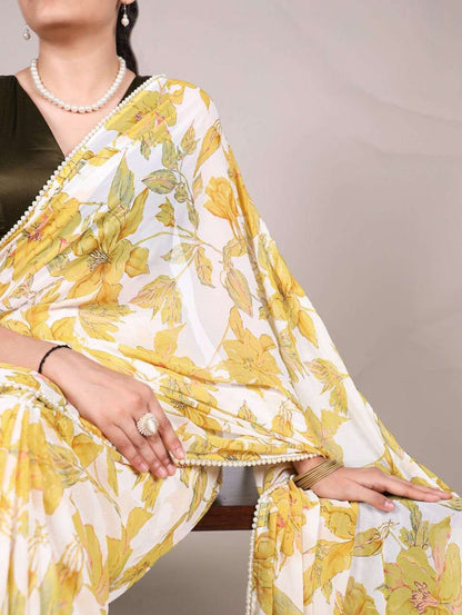 Sunshine Yellow Floral YNF Saree - Indian Dress House 786