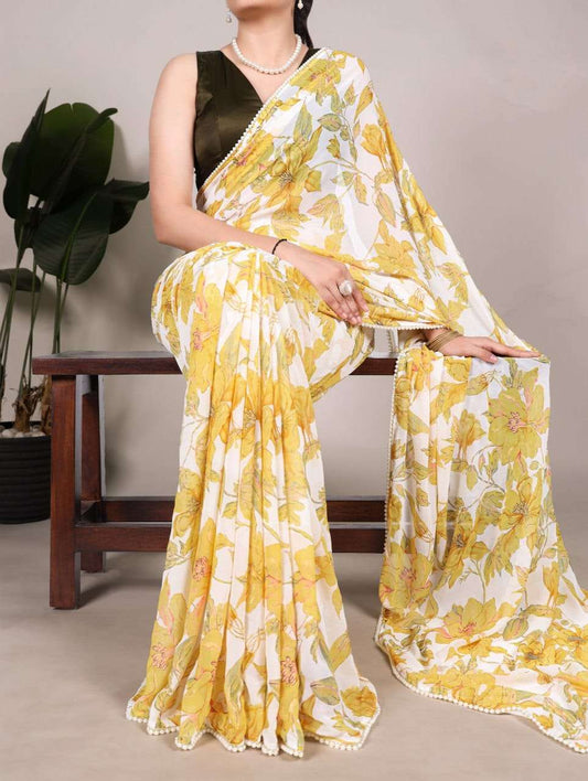 Sunshine Yellow Floral YNF Saree - Indian Dress House 786