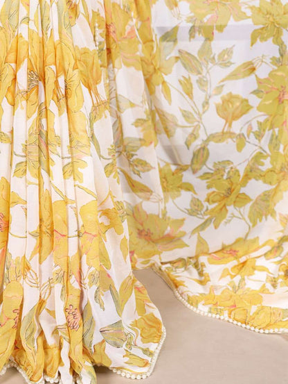 Sunshine Yellow Floral YNF Saree - Indian Dress House 786