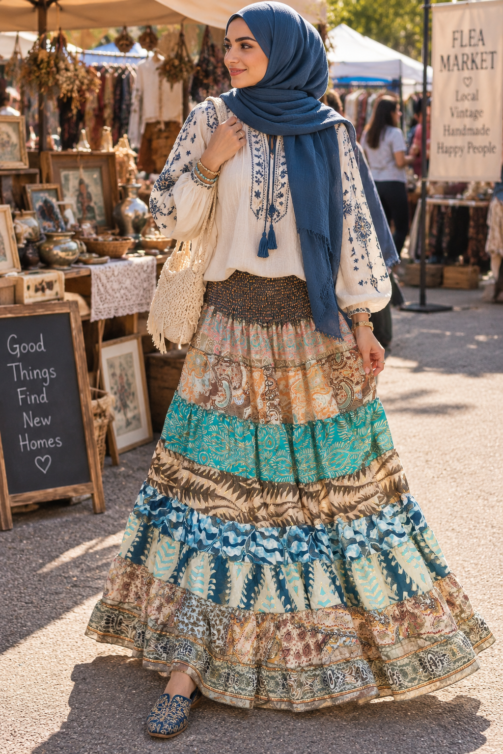 Tiered Boho Print Maxi Skirt - Indian Dress House 786