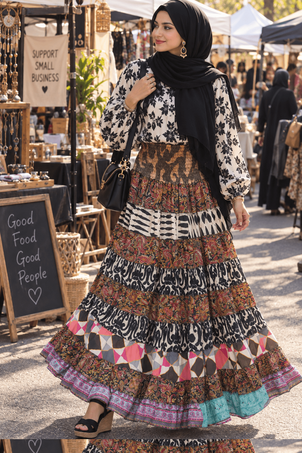 Tiered Boho Print Maxi Skirt - Indian Dress House 786