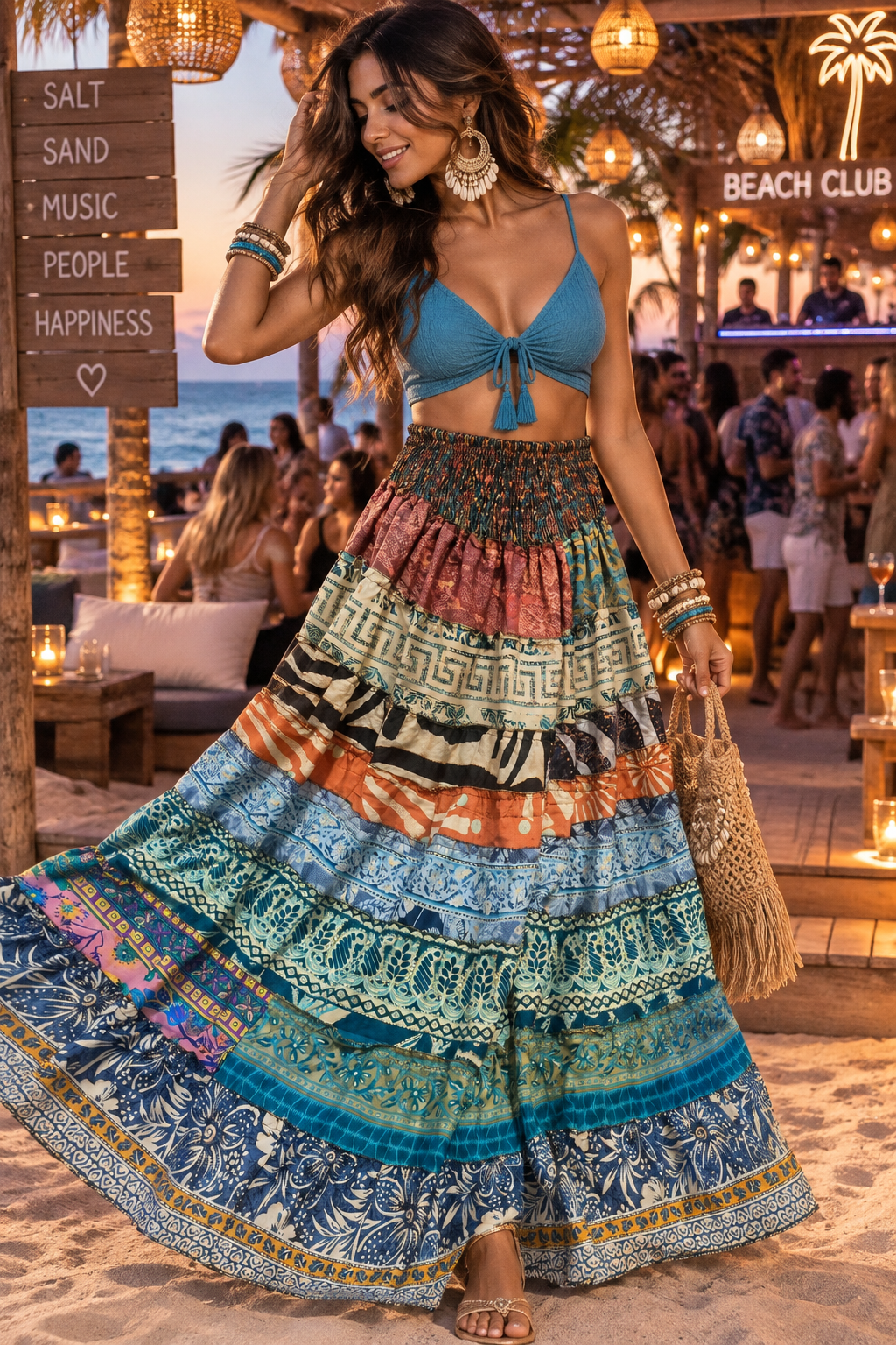 Tiered Boho Print Maxi Skirt - Indian Dress House 786