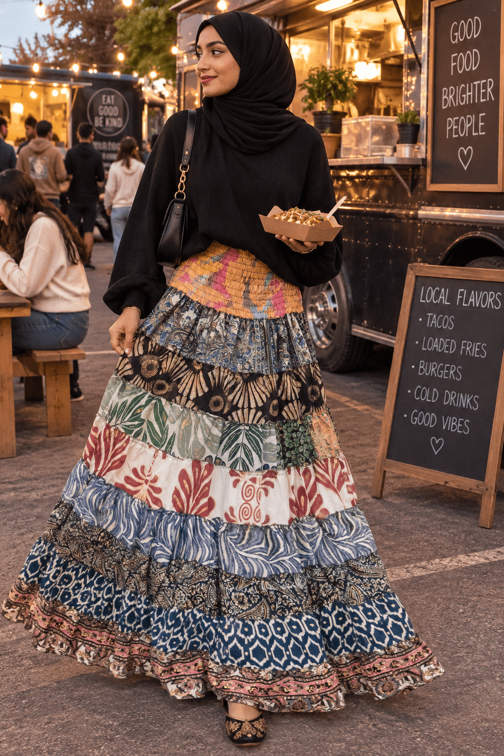 Tiered Boho Print Maxi Skirt - Indian Dress House 786