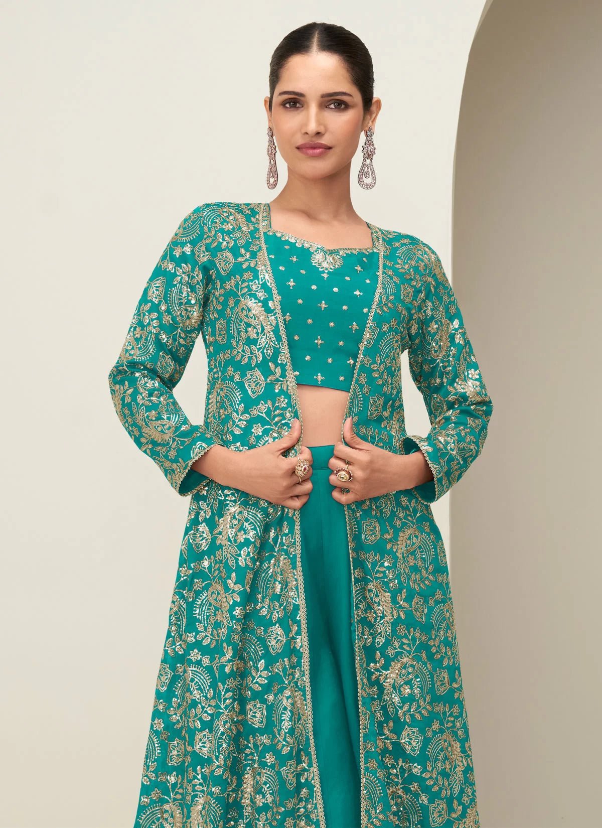 Turquoise Floral gold ASG - Indian Dress House 786