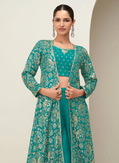 Turquoise Floral gold ASG - Indian Dress House 786