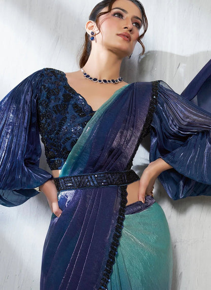 Two Tone Blue MNS Saree - Indian Dress House 786