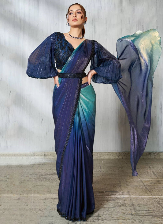 Two Tone Blue MNS Saree - Indian Dress House 786