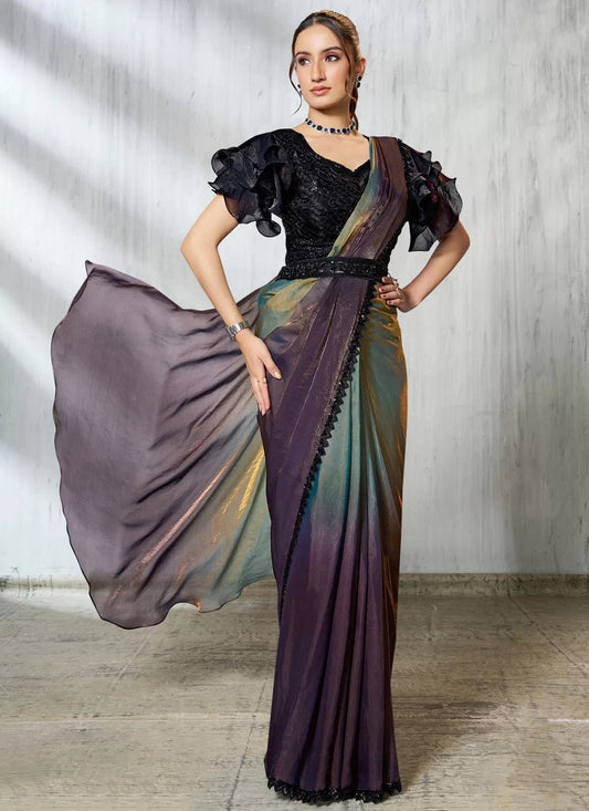 Two Tone Purple & Black MNS Saree - Indian Dress House 786