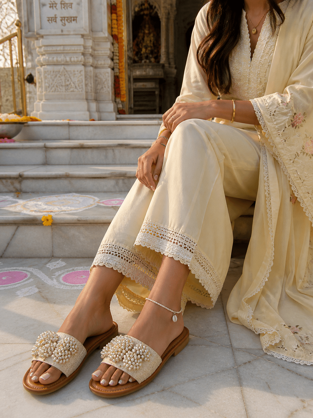 Unique Beige Embellished White & Gold FBS - Indian Dress House 786