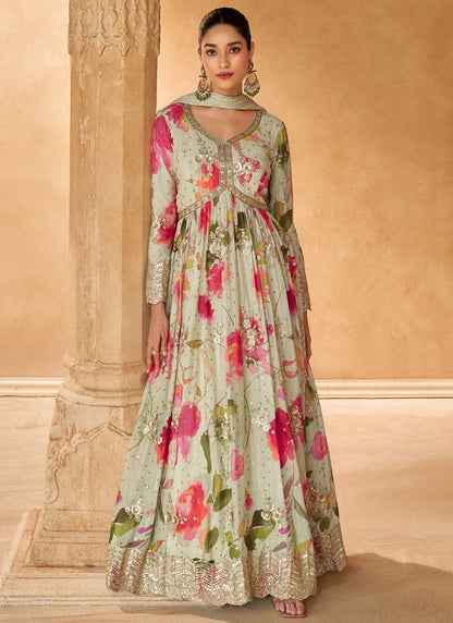 Unique Beige Floral SYNJ - Indian Dress House 786