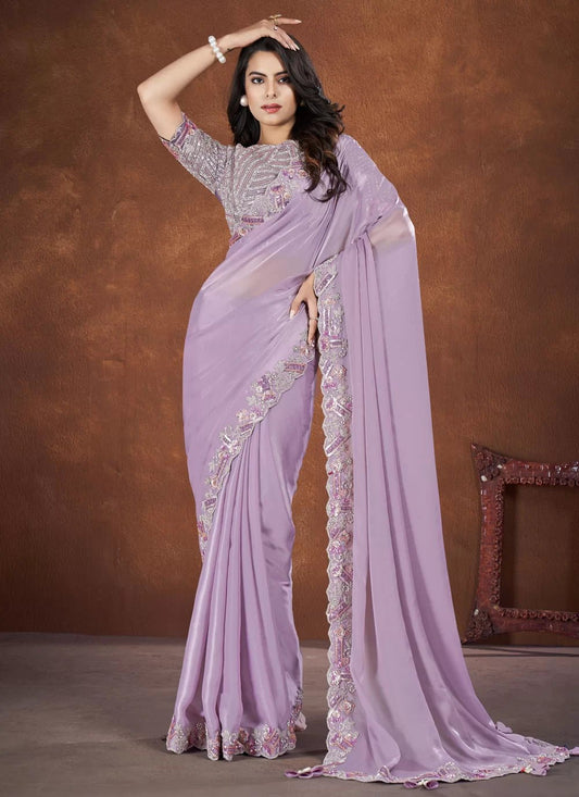 Unique Floral Elegant Lavender MMS 24007 SAREE - Indian Dress House 786