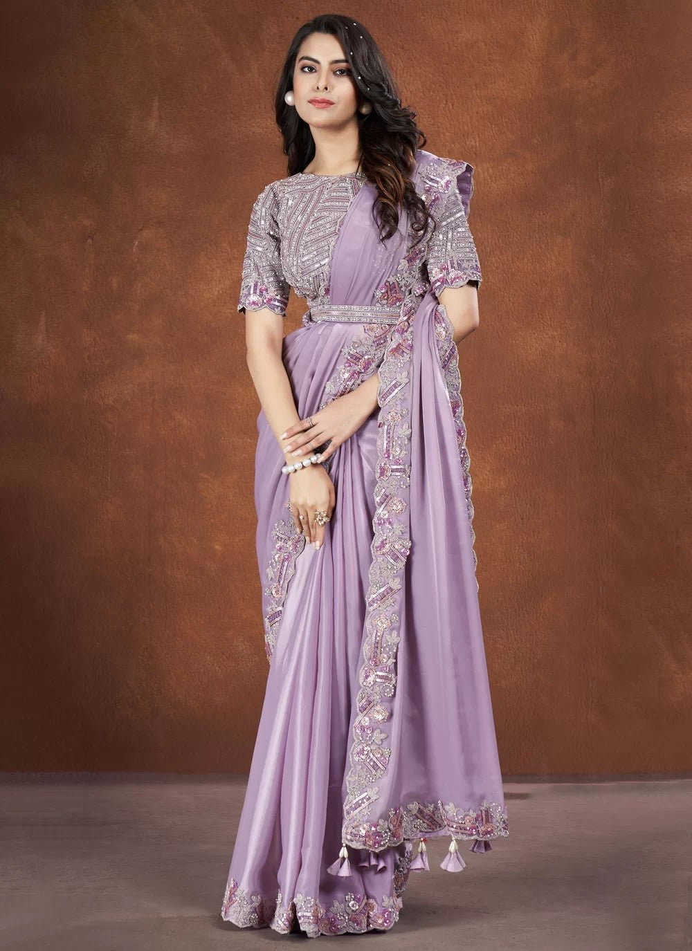 Unique Floral Elegant Lavender MMS 24007 SAREE - Indian Dress House 786