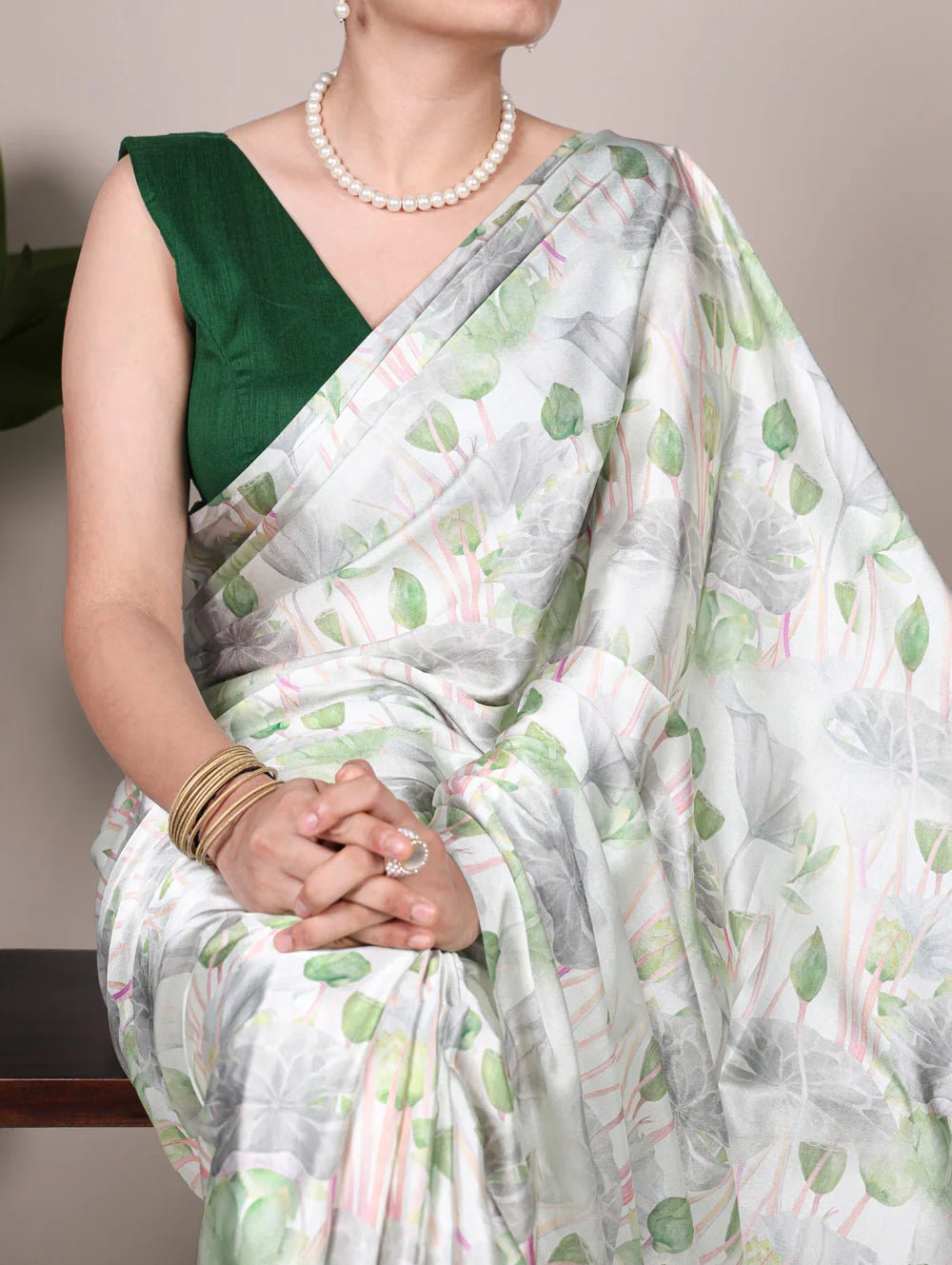 Unique Floral Green YF Saree - Indian Dress House 786