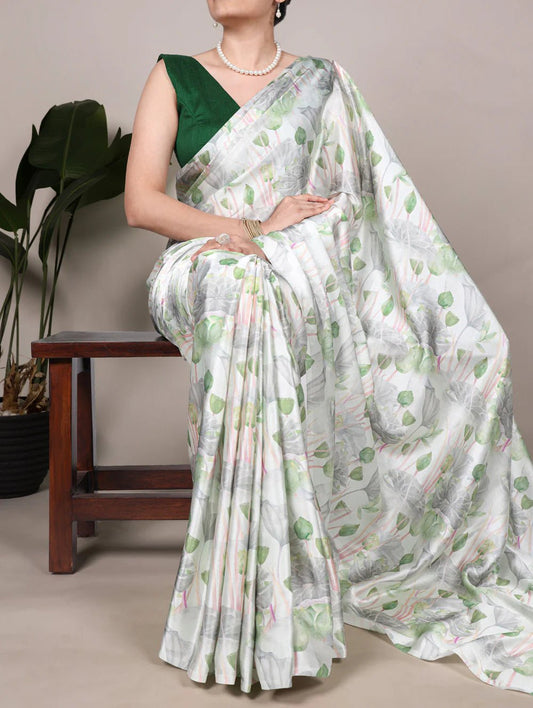 Unique Floral Green YF Saree - Indian Dress House 786