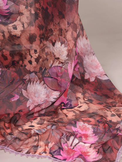 Unique Floral Onion Pink YF Saree - Indian Dress House 786
