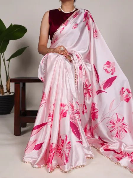 Unique Floral Pink BTS Saree - Indian Dress House 786