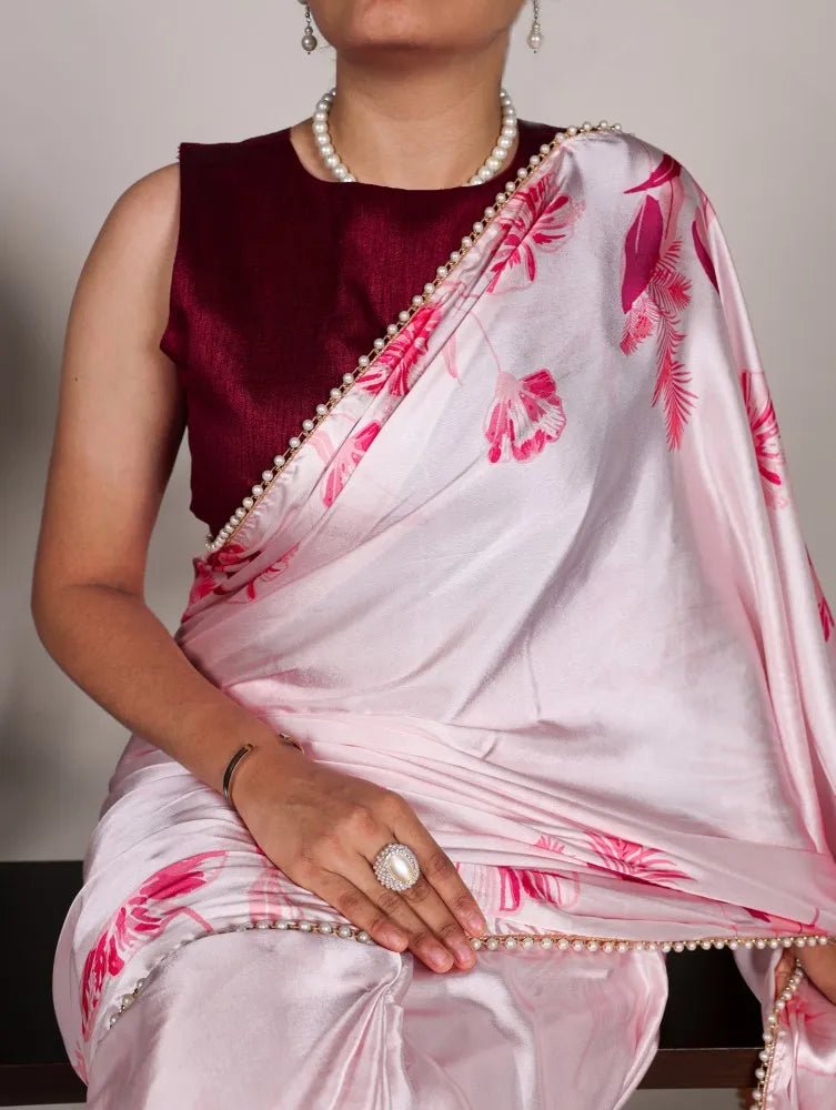 Unique Floral Pink BTS Saree - Indian Dress House 786