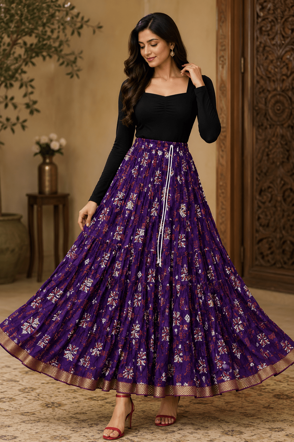 Unique Floral Purple Geo Skirt - Indian Dress House 786