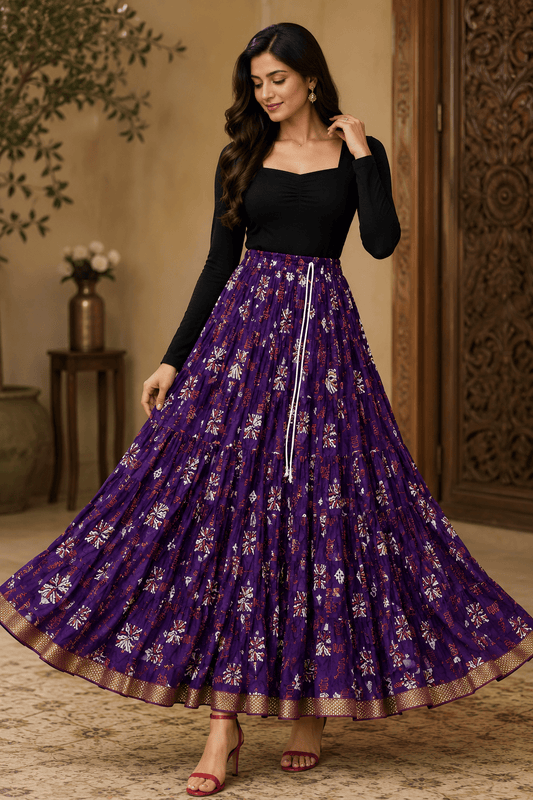 Unique Floral Purple Geo Skirt - Indian Dress House 786
