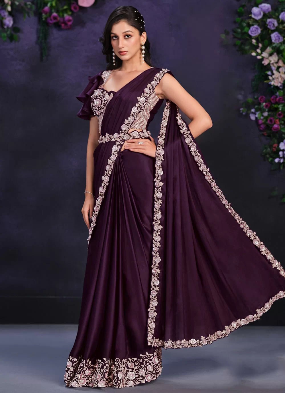 Unique Floral Purple MMR Saree - Indian Dress House 786