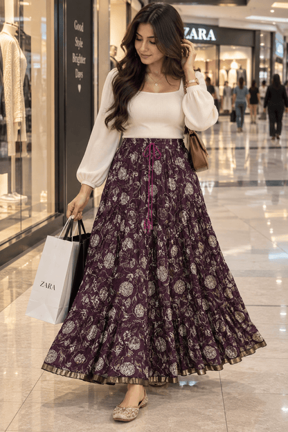 Unique Floral Purple W Skirt - Indian Dress House 786