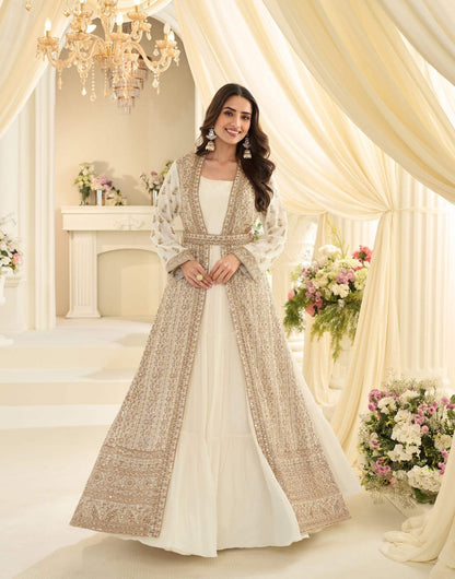 Unique Ivory & Gold SMJS - Indian Dress House 786