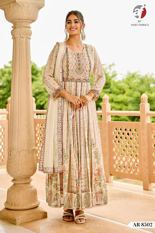 Unique Ivory Pastel Floral ANJ 8502 FVD - Indian Dress House 786