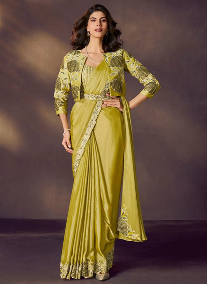 Unique Lime Green Floral MHC SAREE - Indian Dress House 786