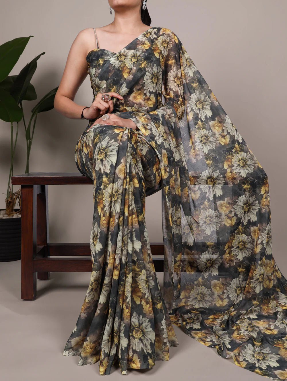 Unique Mendhi Floral PRI YNF Saree - Indian Dress House 786