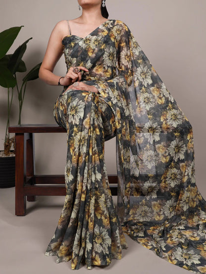 Unique Mendhi Floral PRI YNF Saree - Indian Dress House 786