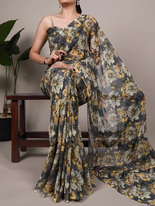 Unique Mendhi Floral PRI YNF Saree - Indian Dress House 786