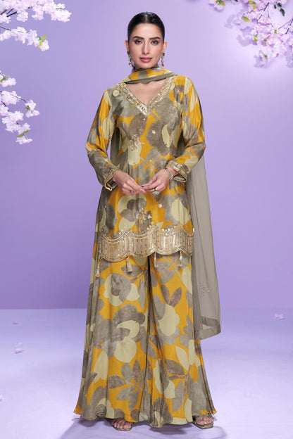 Unique Mustard & Grey Floral SYVA - Indian Dress House 786